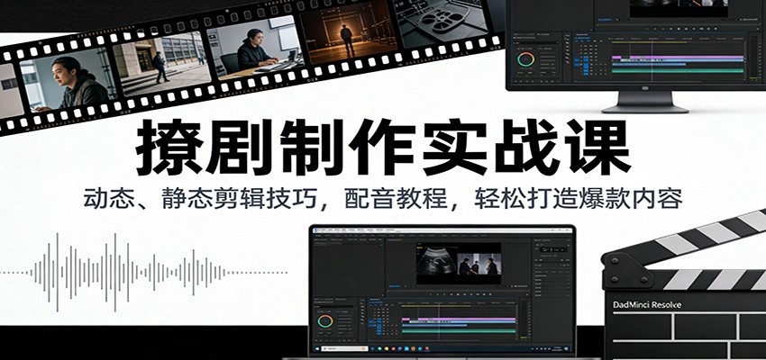 撩剧制作实战课:动态、静态剪辑技巧,配音教程,轻松打造爆款内容-冒泡网