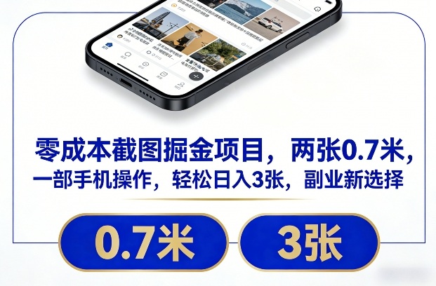 零成本截图掘金项目，两张0.7米，一部手机操作，轻松日入3张，副业新选择【揭秘】-冒泡网