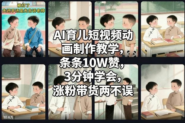 AI育儿短视频动画制作教学,条条10W赞,3分钟学会,涨粉带货两不误-冒泡网