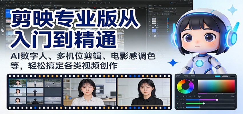 剪映专业版从入门到精通：AI数字人、多机位剪辑、电影感调色等，轻松搞定各类视频创作-冒泡网