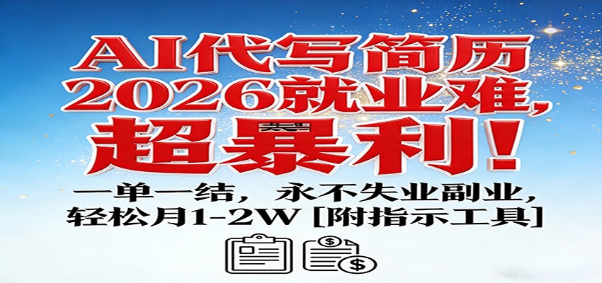 AI代写简历,2026就业难,超暴利!一单一结,永不失业副业,轻松月1-2W【附指令工具】-冒泡网