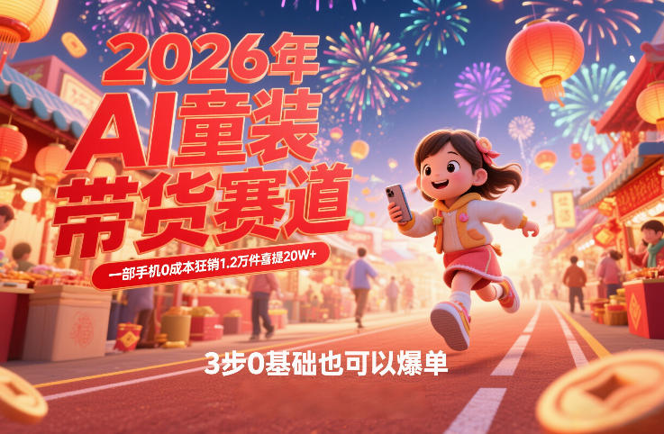 AI童装新春带货赛道,一部手机0成本狂销1.2万件喜提20W+,3步0基础也可以爆单-冒泡网