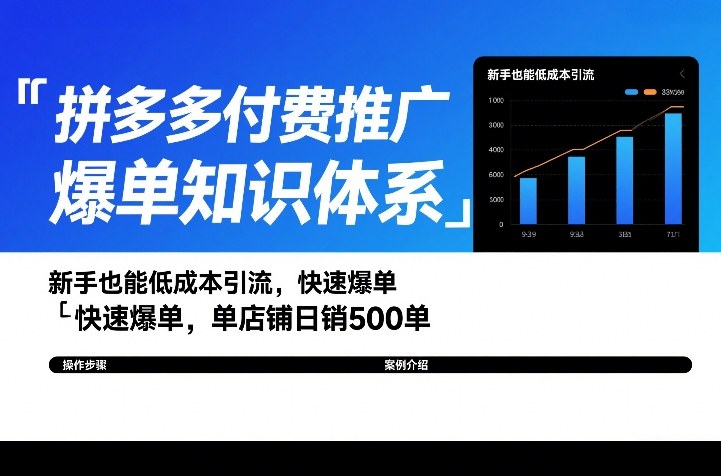 拼多多付费推广爆单知识体系，新手也能低成本引流，快速爆单，单店铺日销500单-冒泡网
