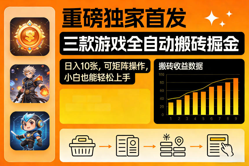 重磅独家首发,三款游戏全自动搬砖掘金,日入10张,可矩阵操作,小白也能轻松上手【揭秘】-冒泡网