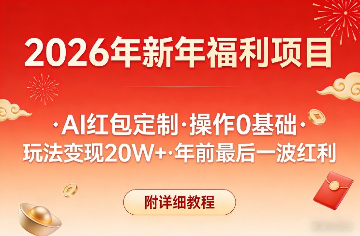 新年福利项目，AI红包定制，操作0基础，玩法变现20W+年前最后一波红利，附详细教程-冒泡网