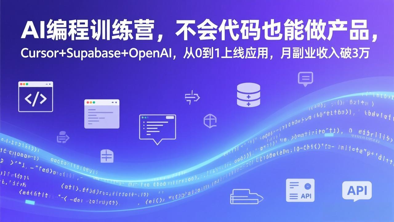 AI编程训练营，不会代码也能做产品，Cursor+Supabase+OpenAI，从0到1上线应用，月副业收入破3万-冒泡网
