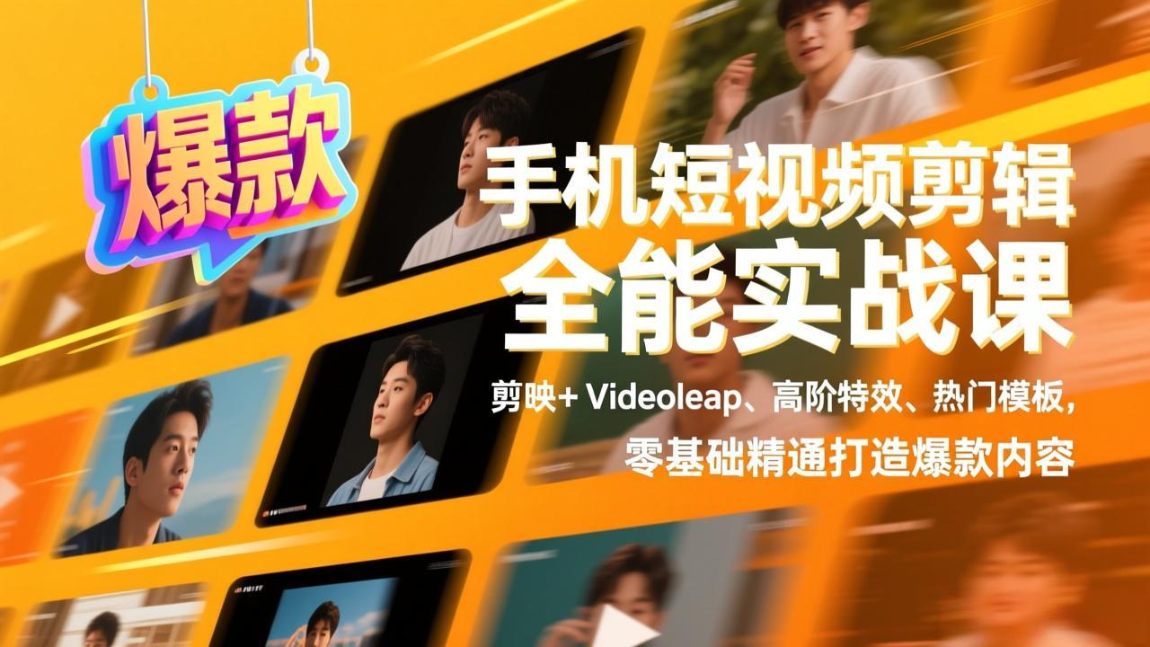 手机短视频剪辑全能实战课，剪映+Videoleap、高阶特效、热门模板，零基础精通打造爆款内容-冒泡网