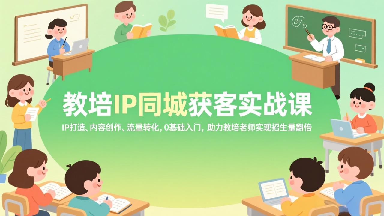 教培IP同城获客实战课,IP打造、内容创作、流量转化,0基础入门,助力教培老师实现招生量翻倍-冒泡网