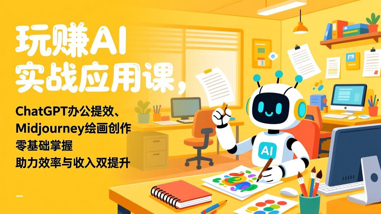 玩赚AI实战应用课，ChatGPT办公提效、Midjourney绘画创作，零基础掌握，助力效率与收入双提升-冒泡网