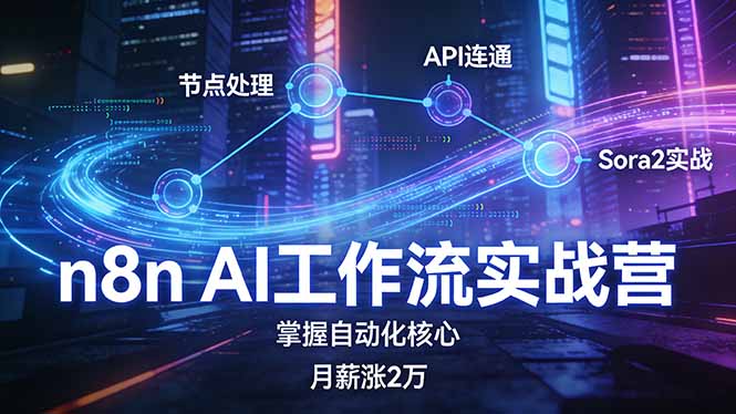 n8n AI工作流实战营，节点处理+API连通+Sora2实战，掌握自动化核心月薪涨2万-冒泡网