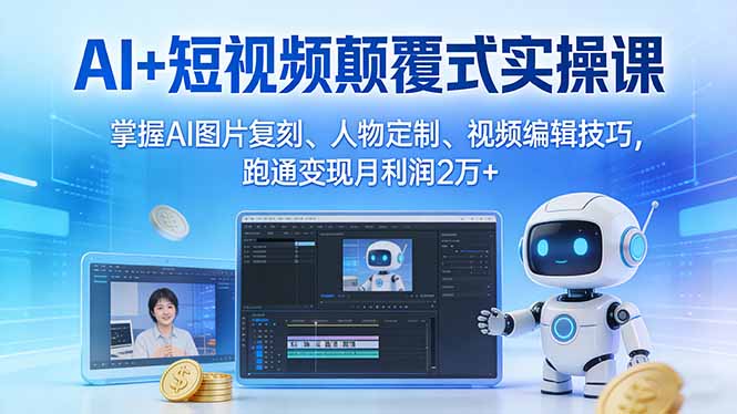 AI+短视频颠覆式实操课：掌握AI图片复刻、人物定制、视频编辑技巧，跑通变现月利润2万+-冒泡网