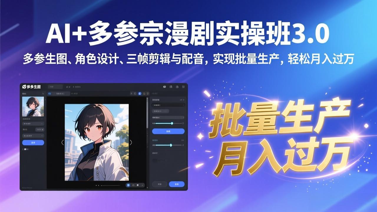 AI+多参宗漫剧实操班3.0:多参生图、角色设计、三帧剪辑与配音,实现批量生产,轻松月入过万-冒泡网