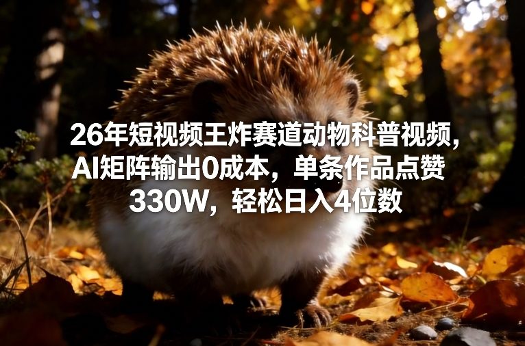 26年短视频王炸赛道动物科普视频,AI矩阵输出0成本,单条作品点赞330W,轻松日入4位数-冒泡网