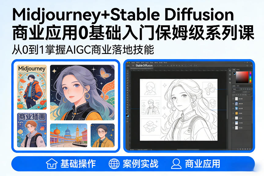 AIGC商业应用Midjourney+Stable Diffusion教程,0基础入门保姆级系列课-冒泡网