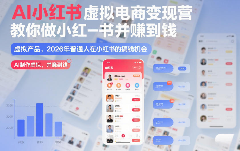 AI小红书虚拟电商变现营，教你做小红书并賺到钱，虚拟产品，2026年普通人在小红书的搞钱机会(完结)-冒泡网