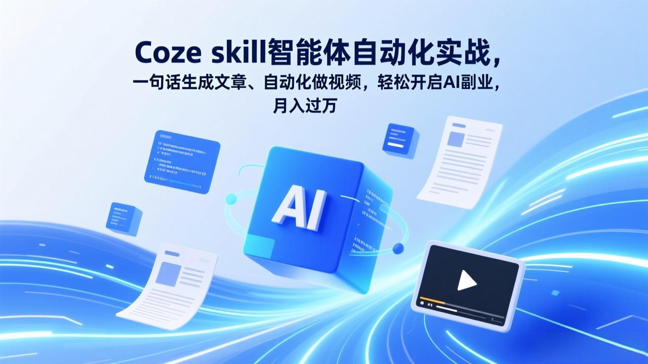 Coze skill智能体自动化实战，一句话生成文章、自动化做视频，轻松开启AI副业，月入过万-冒泡网