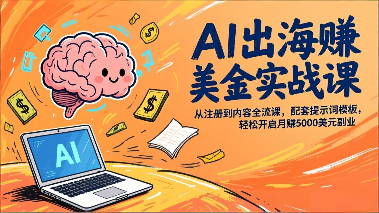 AI出海赚美金实战课，从注册到内容全流程，配套提示词模板，轻松开启月赚5000美元副业-冒泡网