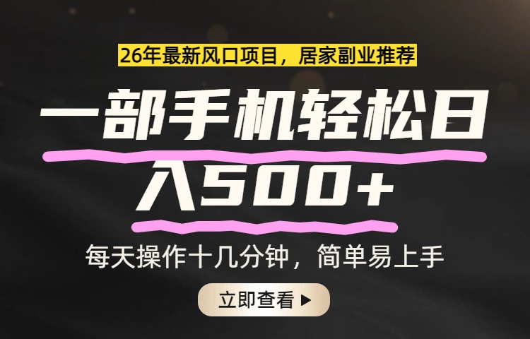 26年居家副业首选，一部手机轻松日入500+，长期稳定可做-冒泡网