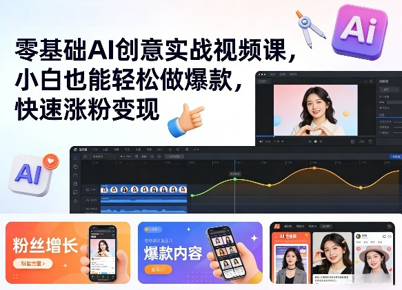 零基础AI创意实战视频课,小白也能轻松做爆款,快速涨粉变现-冒泡网
