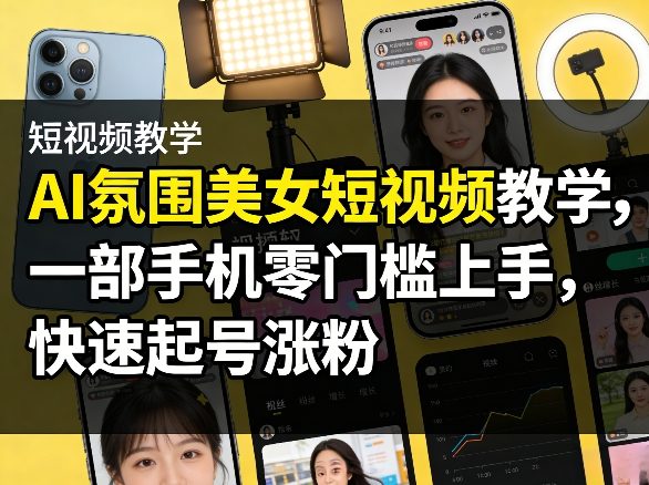 AI氛围美女短视频教学,一部手机零门槛上手,快速起号涨粉-冒泡网