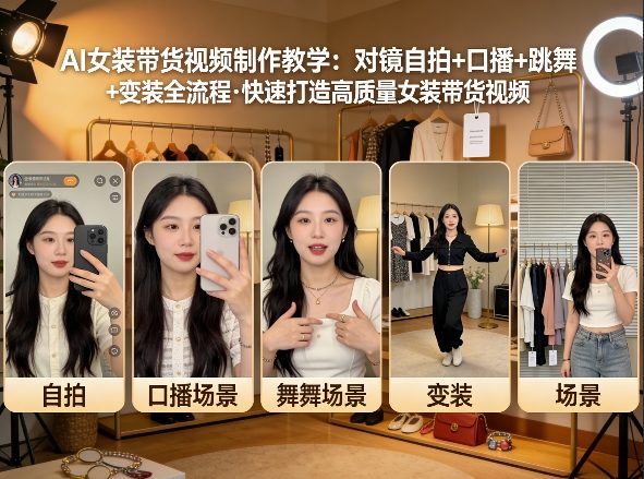 AI女装带货视频制作教学,对镜自拍、口播、跳舞、变装全流程,快速打造高质量女装带货视频-冒泡网