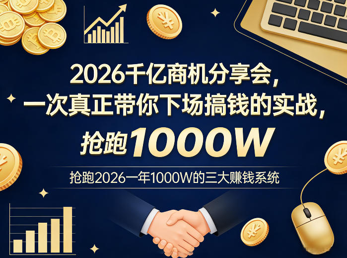 2026千亿商机分享会,一次真正带你下场搞钱的实战,抢跑2026一年1000W的三大賺钱系统-冒泡网