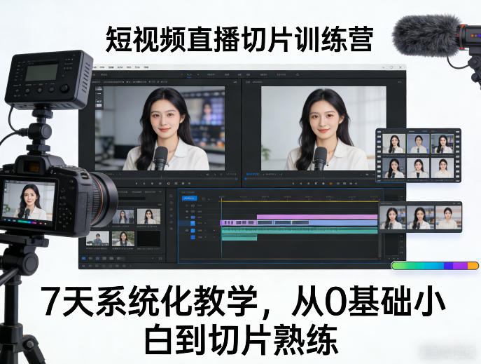 短视频直播切片训练营二期,7天系统化教学,从0基础小白到切片熟练-冒泡网