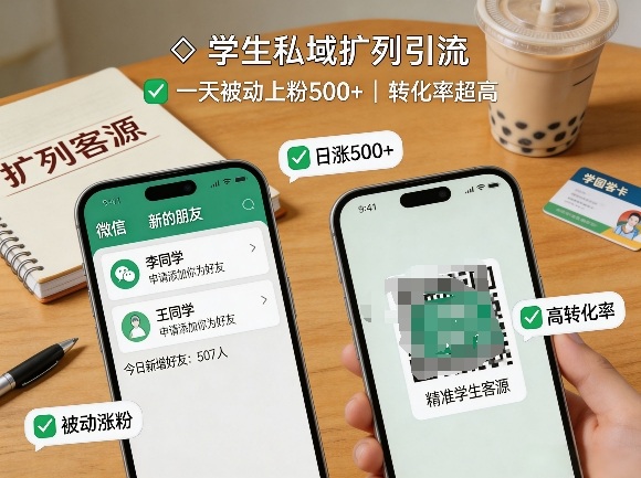 学生私域扩列引流，一天被动上粉500+，转化率超高-冒泡网