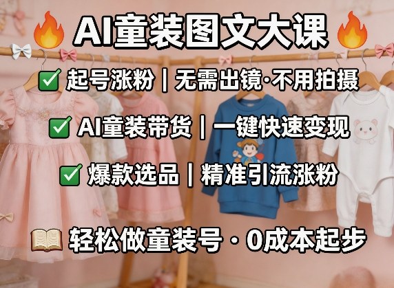 AI童装图文剪辑,某社群童装图文大课,起号涨粉、AI童装带货、爆款选品,无需出镜和拍摄-冒泡网