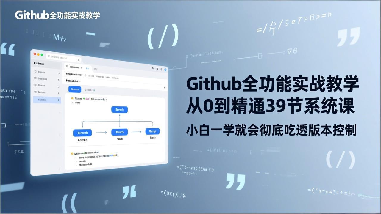 GitHub-全功能实战教学,从0到精通39节系统课,小白一学就会彻底吃透版本控制-冒泡网