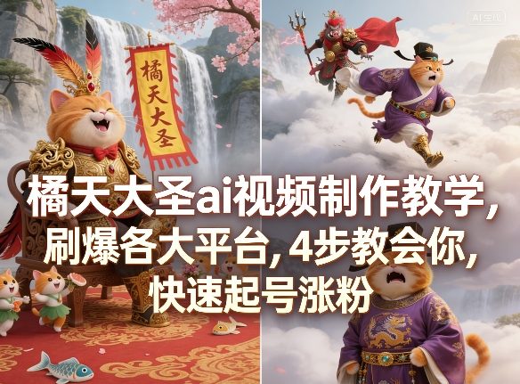 橘天大圣ai视频制作教学，刷爆各大平台，4步教会你，快速起号涨粉-冒泡网