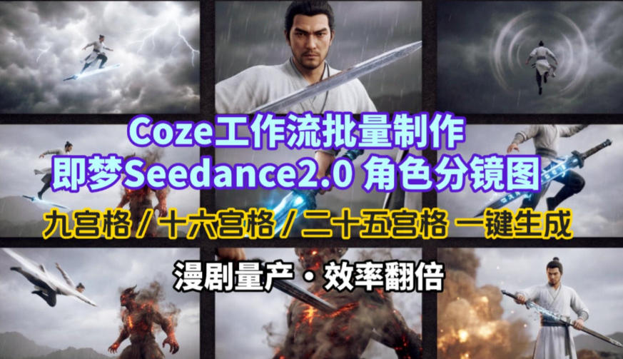 Coze工作流批量制作即梦Seedance2.0角色分镜图,九宫格-十六宫格-二十五宫格一键生成,漫剧量产,效率翻倍-冒泡网