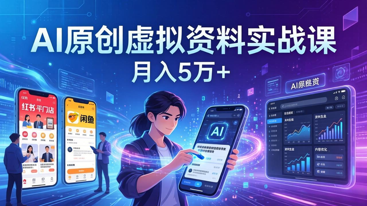 AI原创虚拟资料实战课:2026新机会,小红书闲鱼开店,普通人用AI轻松变现,月入5万+-冒泡网
