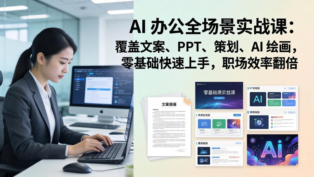 AI 办公全场景实战课:覆盖文案、PPT、策划、AI 绘画,零基础快速上手,职场效率翻倍-冒泡网