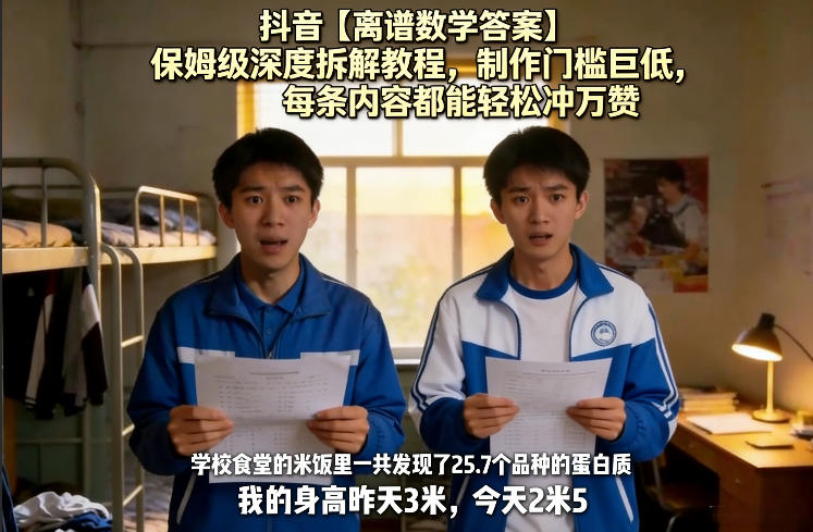 抖音【离谱数学答案】保姆级深度拆解教程，制作门槛巨低，每条内容都能轻松冲万赞，附详细步骤-冒泡网