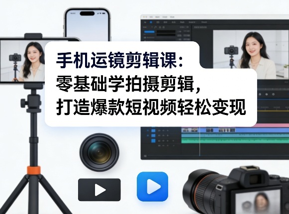 手机运镜剪辑课:零基础学拍摄剪辑,打造爆款短视频轻松变现-冒泡网