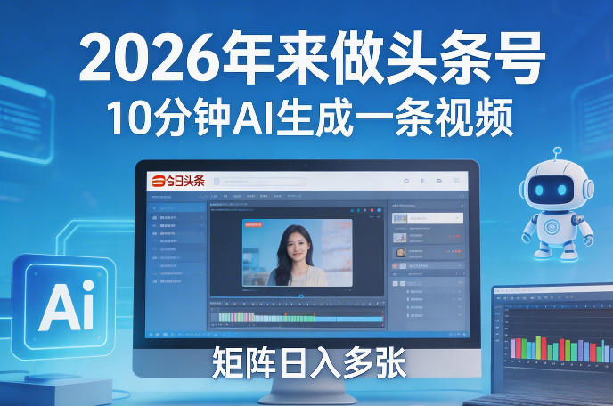 2026年来做头条号,10分钟AI生成一条视频,矩阵日入多张-冒泡网