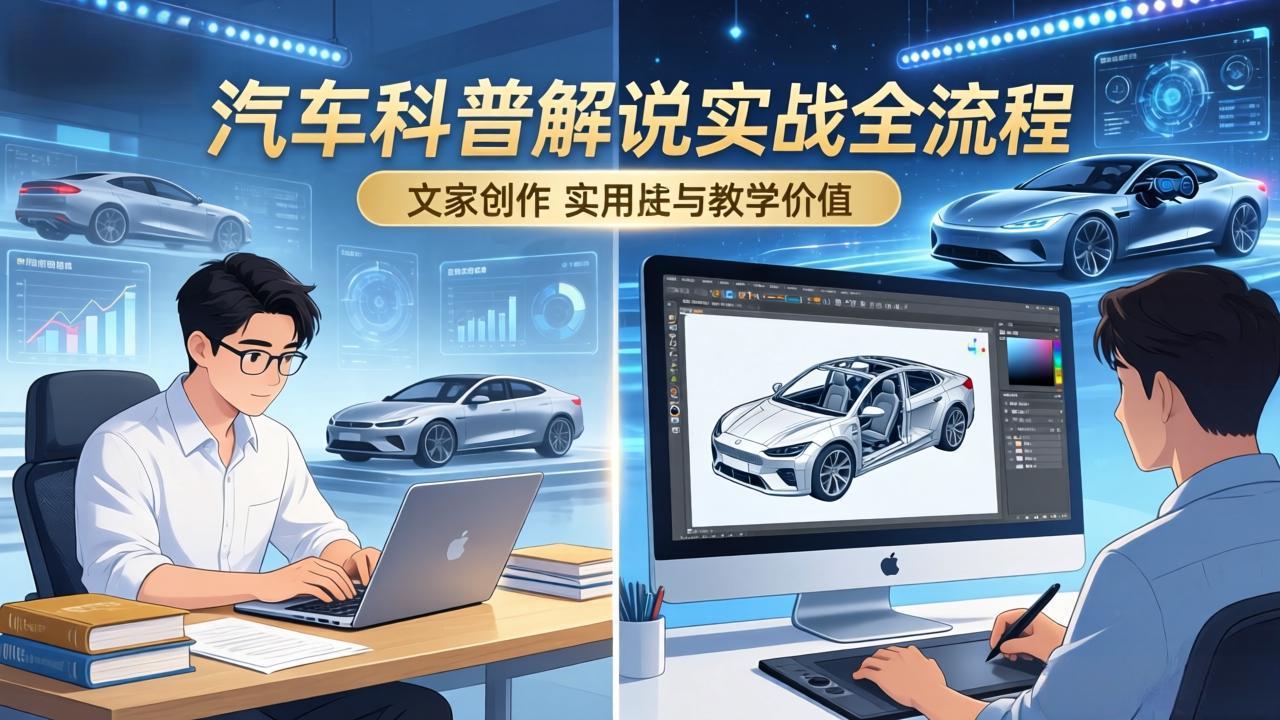 抖音汽车科普解说实战:文案+动画+画面处理+去水印全流程,打造专业汽车科普视频-冒泡网