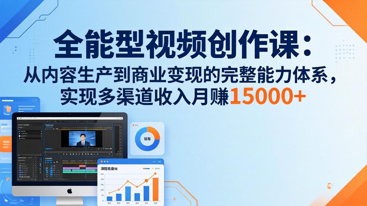 全能型视频创作课-26年3月更新：从内容生产到商业变现的完整能力体系，多渠道收入月赚15000+-冒泡网
