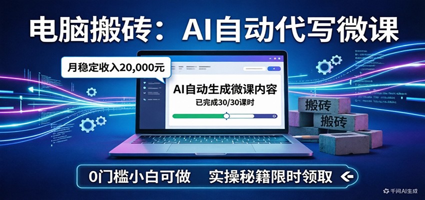 电脑搬砖AI自动代写微课，月稳定2W，0门槛小白可做，实操秘籍-冒泡网