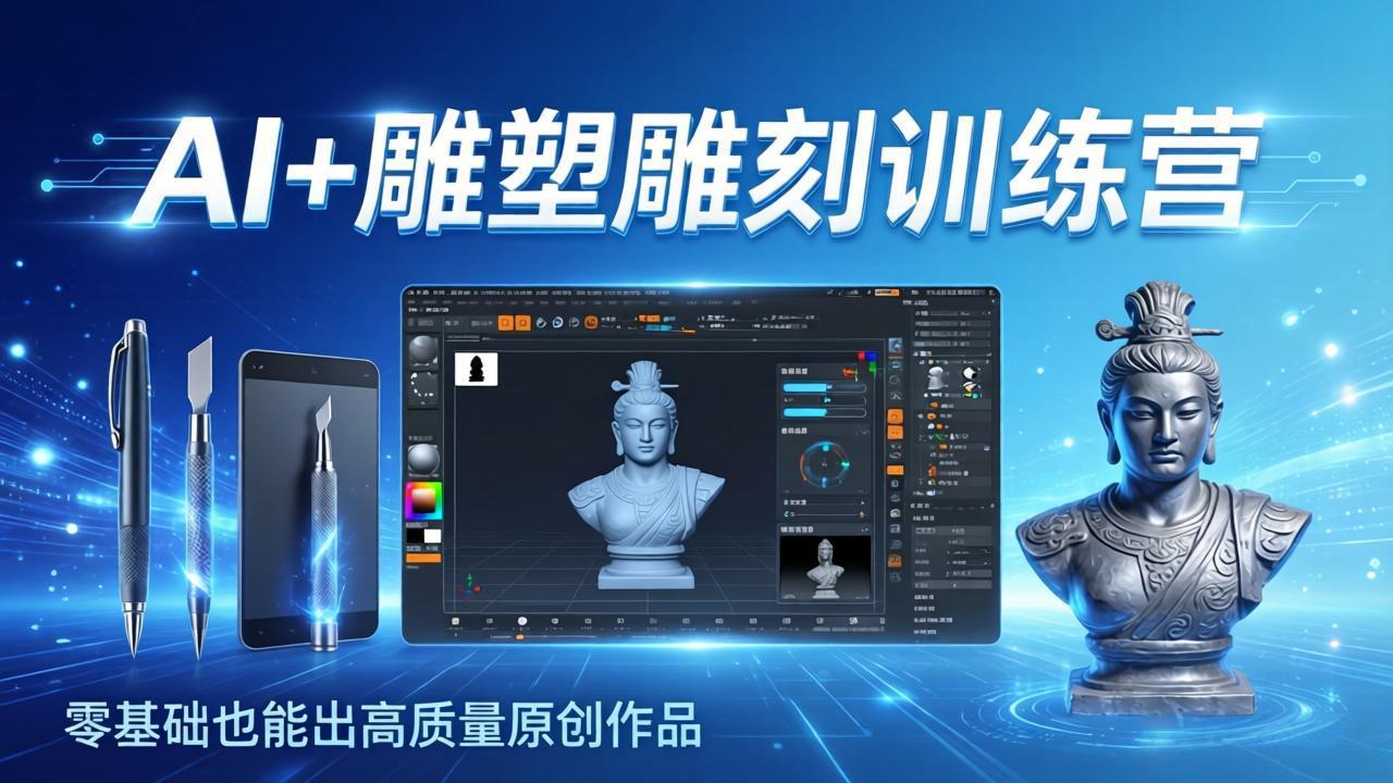 AI+雕塑雕刻训练营：从AI创作、大模型训练到3D雕刻 + 渲染，零基础也能出高质量原创作品-冒泡网