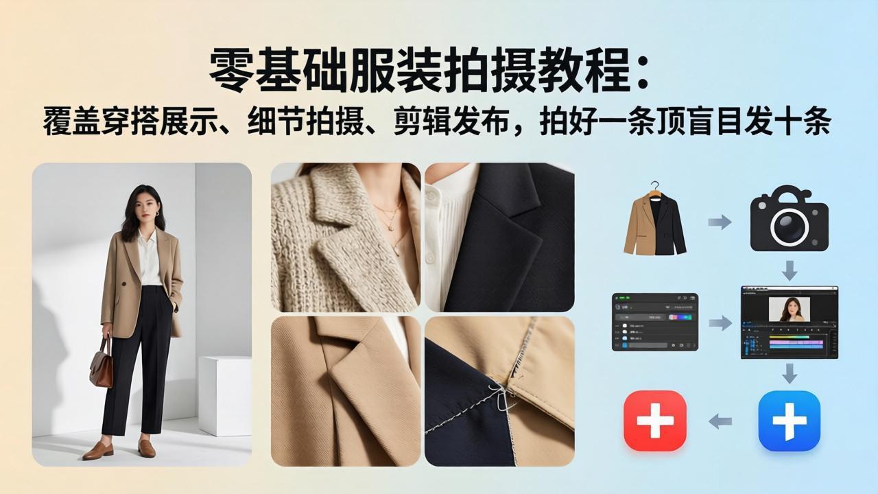 零基础服装拍摄教程：覆盖穿搭展示、细节拍摄、剪辑发布，拍好一条顶盲目发十条-冒泡网