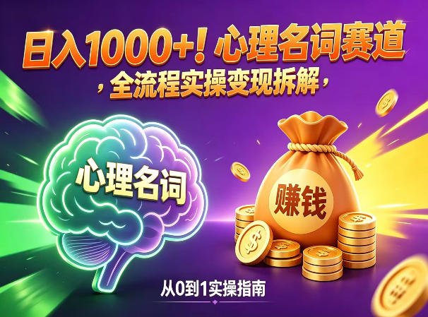 心理名词赛道，新手小白也能做，全流程项目拆解，单日变现1k+-蜗牛学社