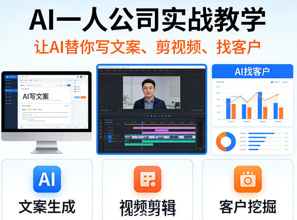 AI一人公司实战教学,让AI替你写文案、剪视频、找客户-蜗牛学社