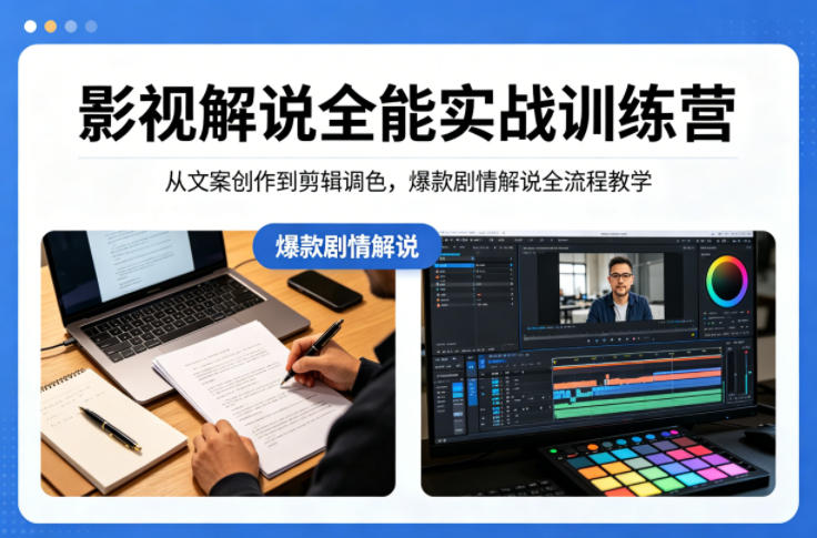 影视解说全能实战训练营：从文案创作到剪辑调色，爆款剧情解说全流程教学-蜗牛学社