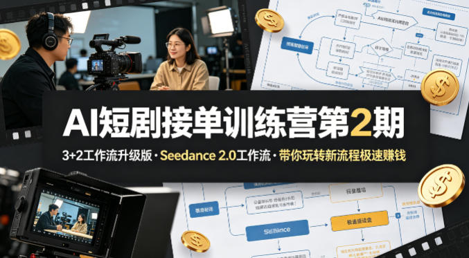 AI短剧接单训练营第2期,3+2工作流升级版,Seedance 2.0工作流,带你玩转新流程极速賺钱-蜗牛学社
