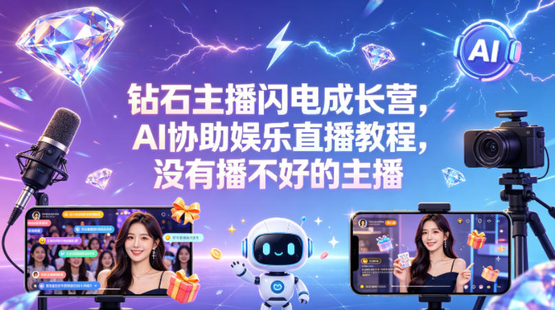 钻石主播闪电成长营，Al协助娱乐直播教程，没有播不好的主播-蜗牛学社