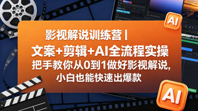 影视解说训练营|文案+剪辑+AI全流程实操,把手教你从0到1做好影视解说,小白也能快速出爆款-蜗牛学社