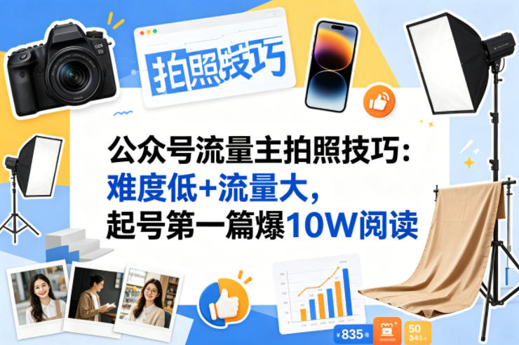 公众号流量主之拍照技巧赛道,难度低+流量大,起号第一篇就爆了10w阅读-蜗牛学社