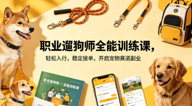 职业遛狗师全能训练课,轻松入行,稳定接单,开启宠物赛道副业-蜗牛学社